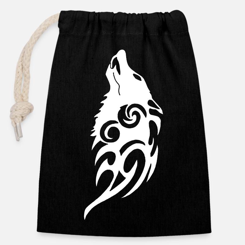 Loup fantôme de la forêt - Sac cadeau en coton avec cordon (14 x 20 cm) - noir