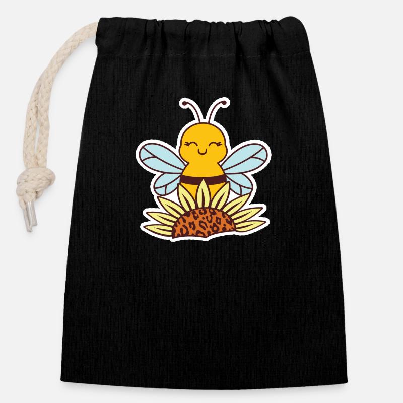 Bee Sticker Bee Bee Wasp - Closable cotton gift bag (14x20cm) - black