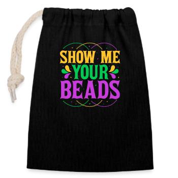 Show Me Your Beads Mardi Gras Parade - Closable cotton gift bag (14x20cm) - black - Front