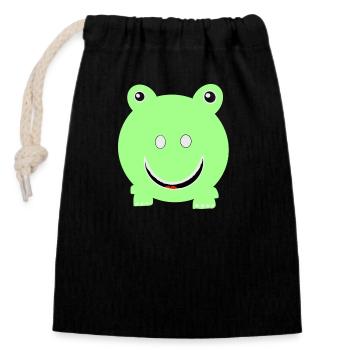 Runder Frosch - Verschließbarer Geschenkbeutel aus Baumwolle (14x20cm) - Schwarz - Vorne
