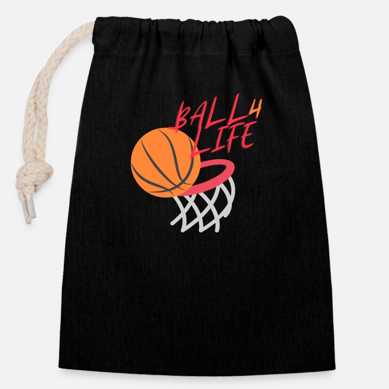 BALL 4 LIFE - Closable cotton gift bag (14x20cm) - black