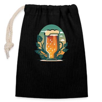 Beer glass with hops - Closable cotton gift bag (14x20cm) - black - Front