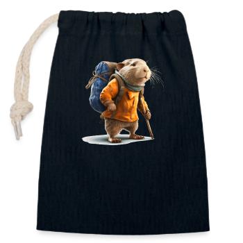 Le rat-taupe commence son aventure en plein air - Sac cadeau en coton avec cordon (14 x 20 cm) - bleu marine - Devant