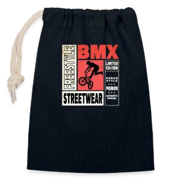BMX Bike Biker Stunt Trick Freestyle Vintage - Sac cadeau en coton avec cordon (14 x 20 cm) - bleu marine - Devant