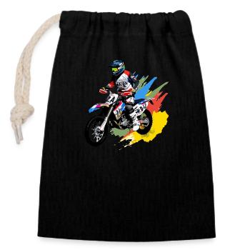 Motocross Andrea - Verschließbarer Geschenkbeutel aus Baumwolle (14x20cm) - Schwarz - Vorne