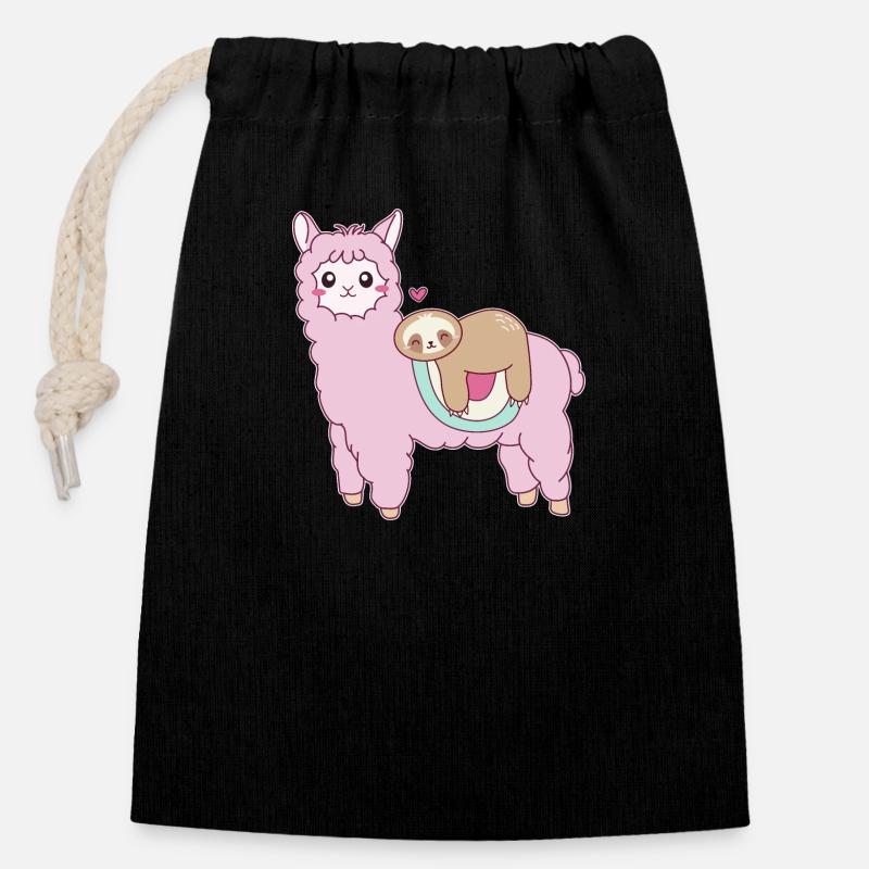 Alpaca Sloth Pink Lama Guanaco sleeping tired - Closable cotton gift bag (14x20cm) - black