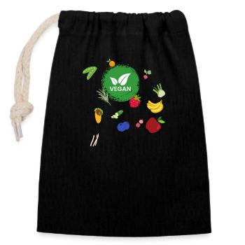 Vegan Obst und Gemüse - Verschließbarer Geschenkbeutel aus Baumwolle (14x20cm) - Schwarz - Vorne