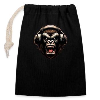 Gorilla Monkey DJ with Headphones - Closable cotton gift bag (14x20cm) - black - Front