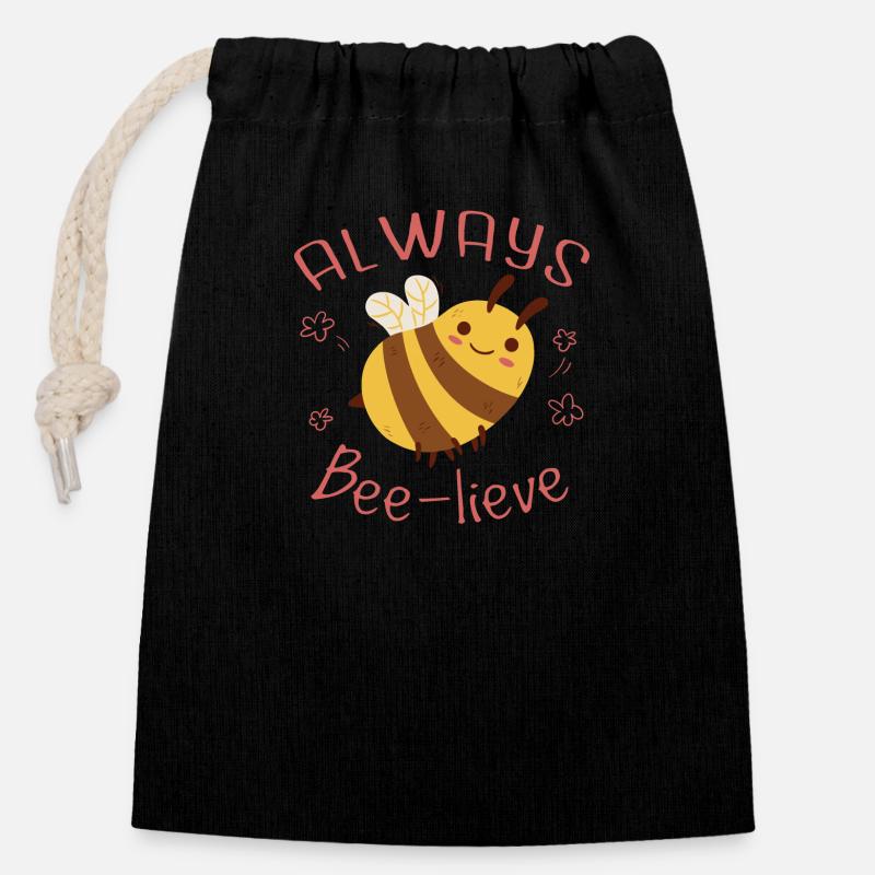Toujours Bee-Lieve - Sac cadeau en coton avec cordon (14 x 20 cm) - noir