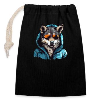 Gray wolf in street style | Wolf lovers - Closable cotton gift bag (14x20cm) - black - Front
