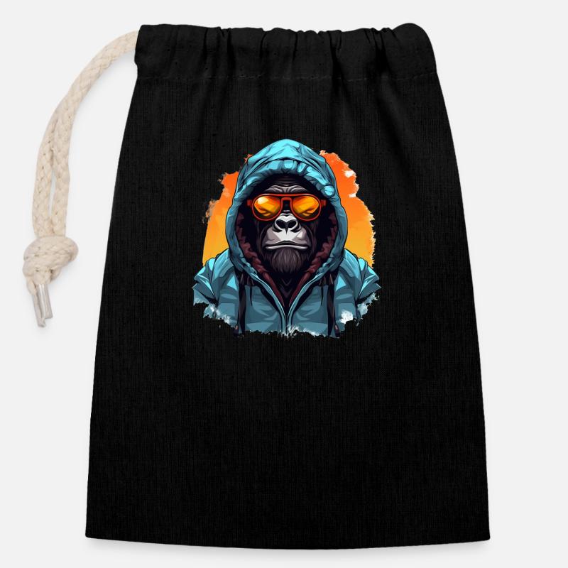 Street style mountain gorilla | Gorilla lovers - Closable cotton gift bag (14x20cm) - black