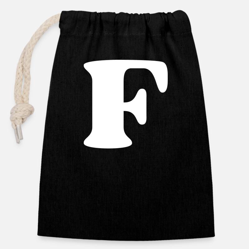 Lettre f - Sac cadeau en coton avec cordon (14 x 20 cm) - noir