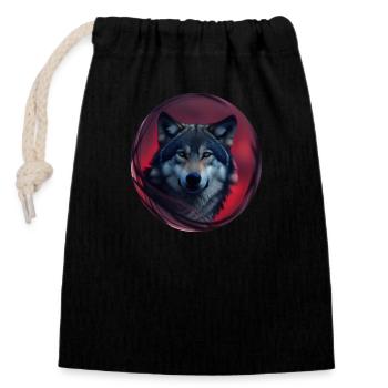 wolf - Closable cotton gift bag (14x20cm) - black - Front