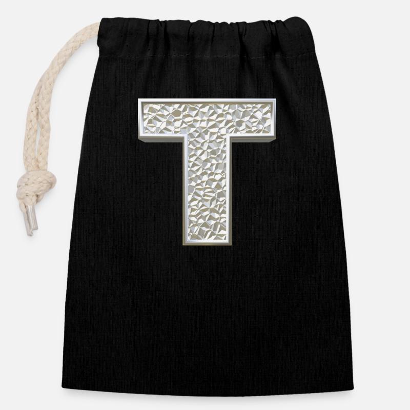 T, letter, initial, monogram, - Verschließbarer Geschenkbeutel aus Baumwolle (14x20cm) - Schwarz