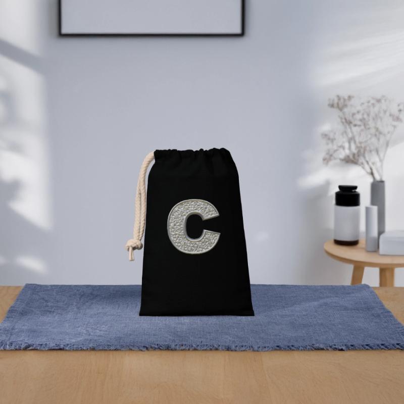 C, lettre, lettre C, initiale, initiale C, monogramme, Sac cadeau en coton avec cordon (14 x 20 cm)