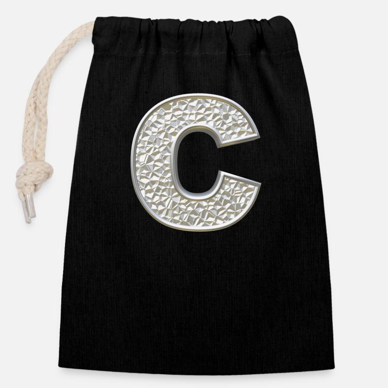 C, lettre, lettre C, initiale, initiale C, monogramme, - Sac cadeau en coton avec cordon (14 x 20 cm) - noir
