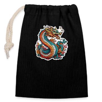 Asiatischer Drache - Japan - Chinesisch - Verschließbarer Geschenkbeutel aus Baumwolle (14x20cm) - Schwarz - Vorne