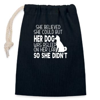 She Believed She Could but Her Dog was Asleep - Closable cotton gift bag (14x20cm) - navy - Front