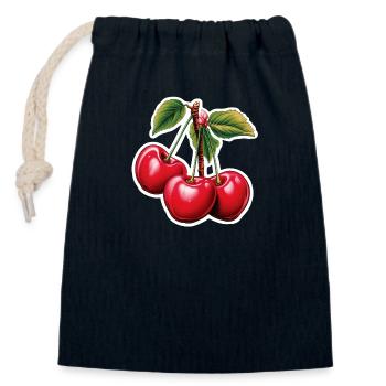 Cherry Triplets - Sac cadeau en coton avec cordon (14 x 20 cm) - bleu marine - Devant