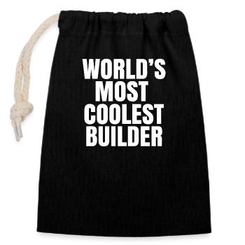 world's most coolest builder - Closable cotton gift bag (14x20cm) - black - Front