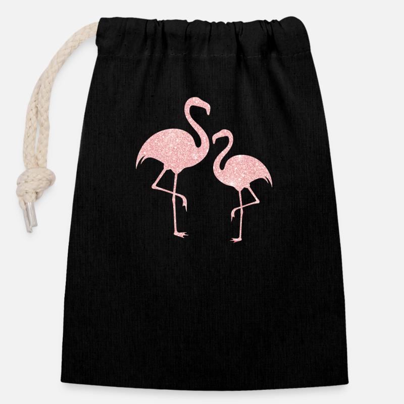 Glitzer Rosa Flamingo - Verschließbarer Geschenkbeutel aus Baumwolle (14x20cm) - Schwarz