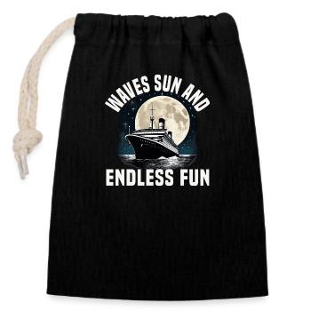 Waves Sun And Endless Fun Cruise Ship Vacation - Verschließbarer Geschenkbeutel aus Baumwolle (14x20cm) - Schwarz - Vorne