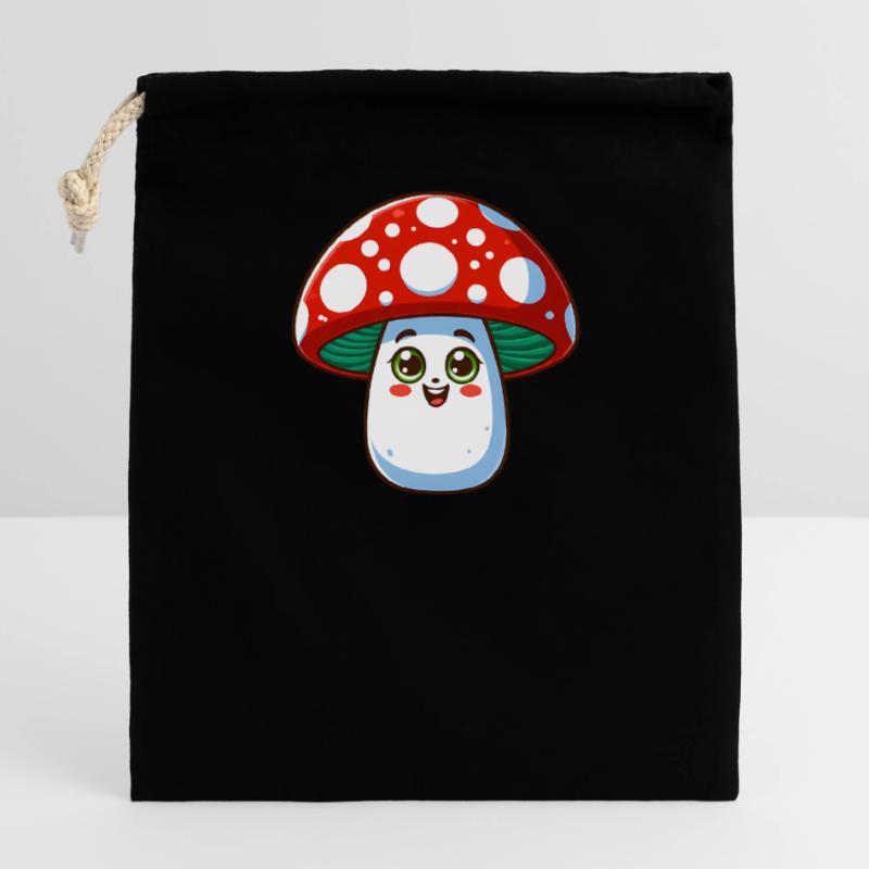 Funny cheerful toadstool Closable cotton gift bag (14x20cm)