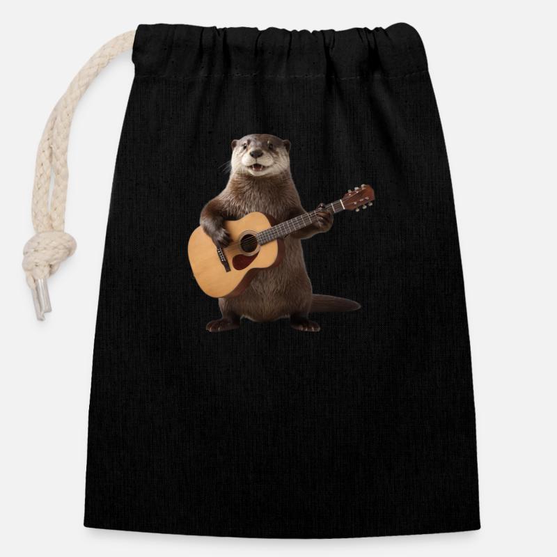 Und täglich grüßt das Murmeltier Otter Gitarre - Verschließbarer Geschenkbeutel aus Baumwolle (14x20cm) - Schwarz