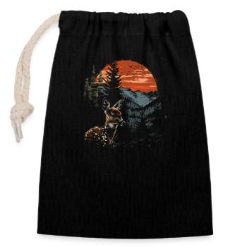 Cerf fauve, Forêt, Cerf, Nature, Coucher de soleil - Sac cadeau en coton avec cordon (14 x 20 cm) - noir - Devant