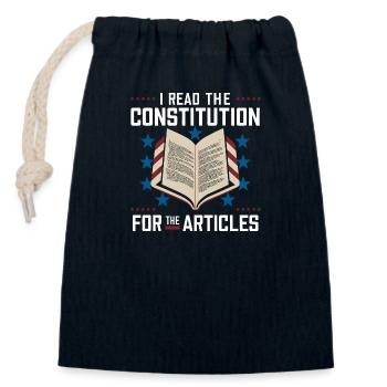 History with humor – For all article readers - Closable cotton gift bag (14x20cm) - navy - Front