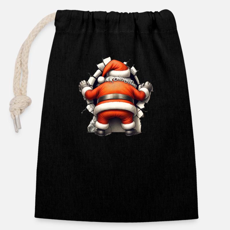 Père Noël dans le trou par derrière 3 - Sac cadeau en coton avec cordon (14 x 20 cm) - noir