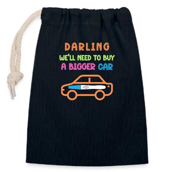 Notification de grossesse - Voiture neuve - Sac cadeau en coton avec cordon (14 x 20 cm) - bleu marine - Devant