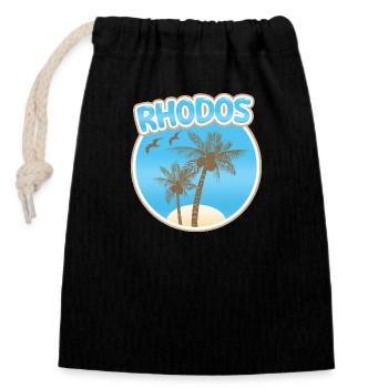 Vacances à Rhodes - Sac cadeau en coton avec cordon (14 x 20 cm) - noir - Devant