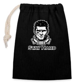 Tough Man with short hair and scars - Stay Hard - Closable cotton gift bag (14x20cm) - black - Front