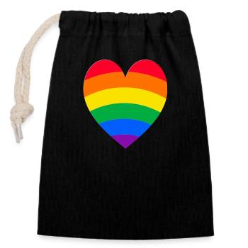 Regenbogen-Herz - Verschließbarer Geschenkbeutel aus Baumwolle (14x20cm) - Schwarz - Vorne