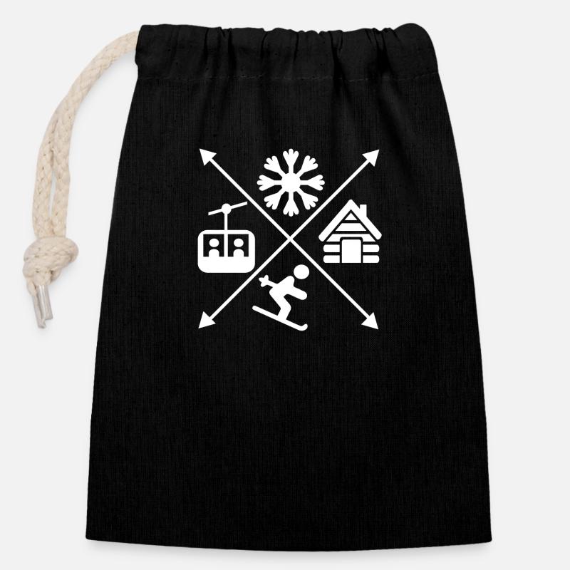 Ski - Closable cotton gift bag (14x20cm) - black