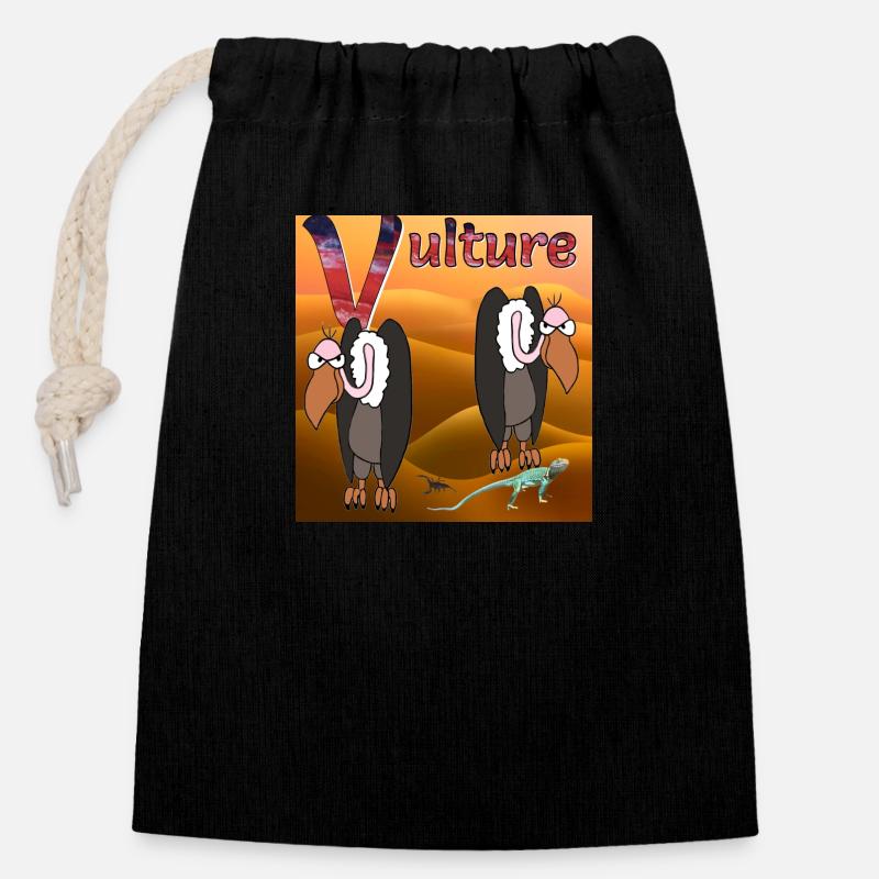 V pour vautour - Sac cadeau en coton avec cordon (14 x 20 cm) - noir