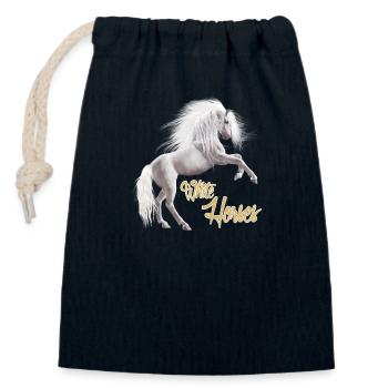 White horse - Closable cotton gift bag (14x20cm) - navy - Front