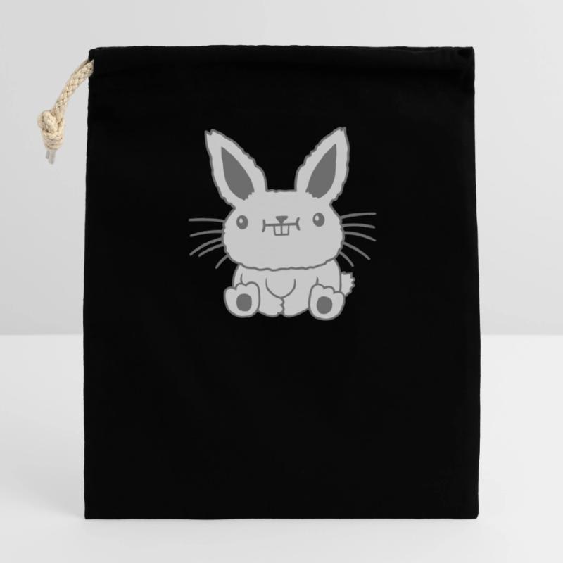 Seated little kawaii rabbit Closable cotton gift bag (14x20cm)