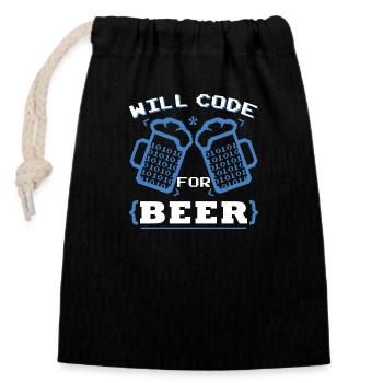 Will Code For Beer | Programmer Coding - Closable cotton gift bag (14x20cm) - black - Front