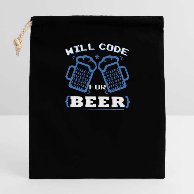Will Code pour la bière | Codage du programmeur Sac cadeau en coton avec cordon (14 x 20 cm)
