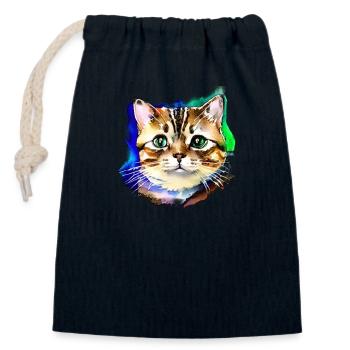 Katzengesicht 3 - Verschließbarer Geschenkbeutel aus Baumwolle (14x20cm) - Navy - Vorne
