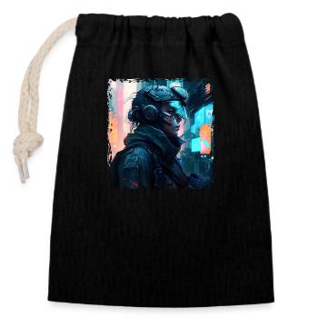 Female Soldier in the Cyber War of the Dark Future - Closable cotton gift bag (14x20cm) - black - Front