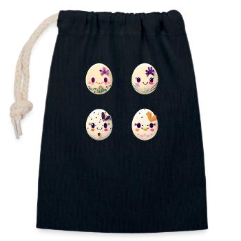 Colorful eggs painted for Easter - Closable cotton gift bag (14x20cm) - navy - Front