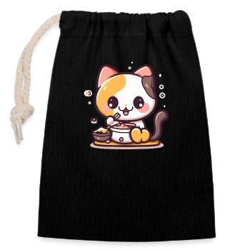 Le chat gourmand - Sac cadeau en coton avec cordon (14 x 20 cm) - noir - Devant