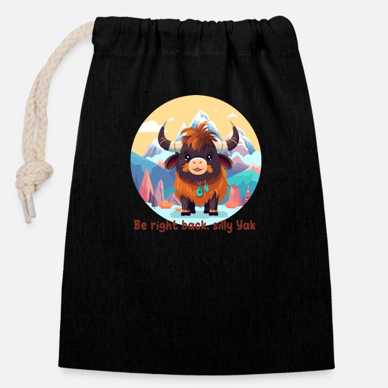 Be right back, silly Yak - Sac cadeau en coton avec cordon (14 x 20 cm) - noir