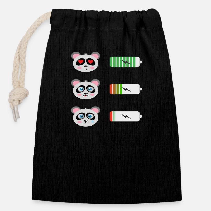 Panda Batterie Shirt - Verschließbarer Geschenkbeutel aus Baumwolle (14x20cm) - Schwarz