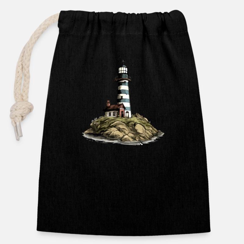 Phare Breton n°5 - Sac cadeau en coton avec cordon (14 x 20 cm) - noir