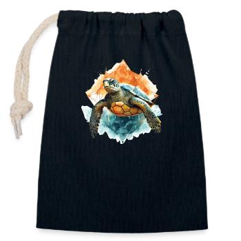 Abstrakte Natur: Böser Blick der Schildkröte - Verschließbarer Geschenkbeutel aus Baumwolle (14x20cm) - Navy - Vorne