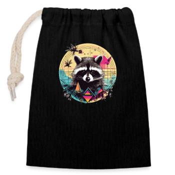 Raccoon in tropical geometry - Closable cotton gift bag (14x20cm) - black - Front
